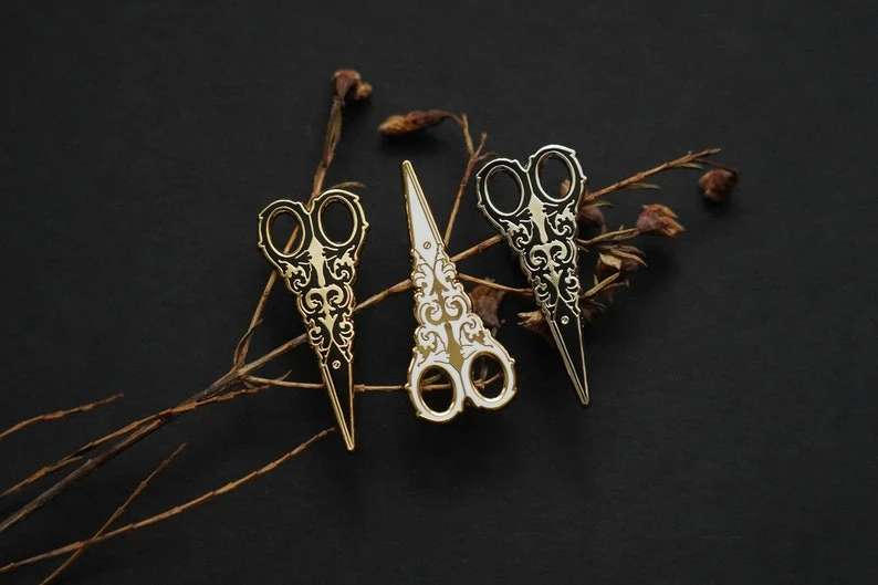 Victorian mourning scissors enamel pin