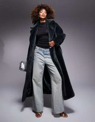 ASOS DESIGN - Manteau long à ceinture en fausse fourrure - Vert forêt | ASOS