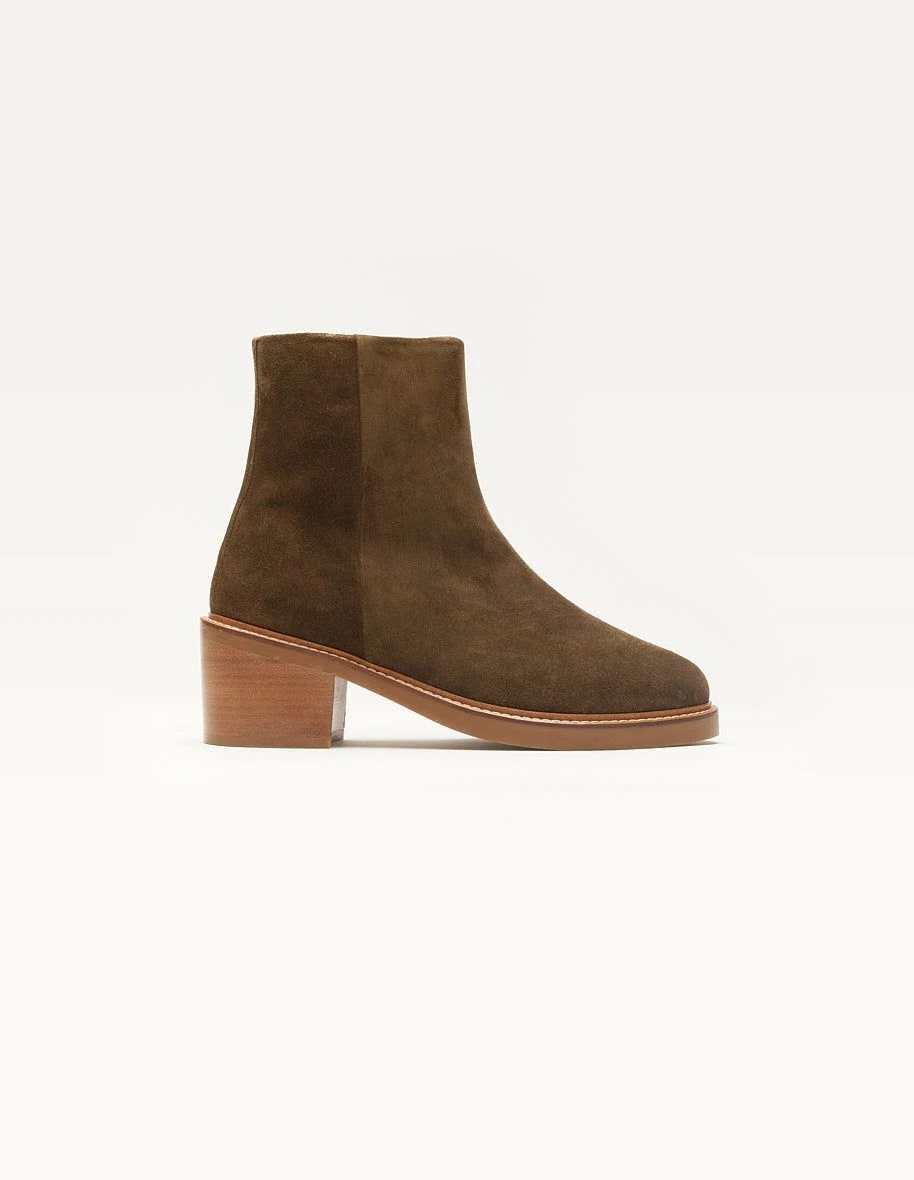 Bottines en cuir certifié | suède kaki "véronique" Odaje