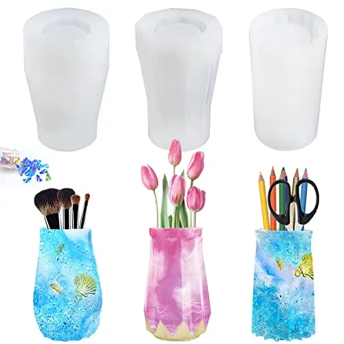 Moulle Silicone Resine Epoxy Moules en Résine Vase Foral 3 PCS Moule Resine Epoxy Moule Silicone Résine Moule Vase Resine Epoxy et Paillettes pour Résine Epoxy Décoration de La Maison
