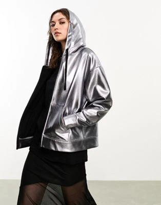 Exclusivité AllSaints x ASOS - Chlo - Sweat à capuche enduit à fermeture éclair - Gris métal