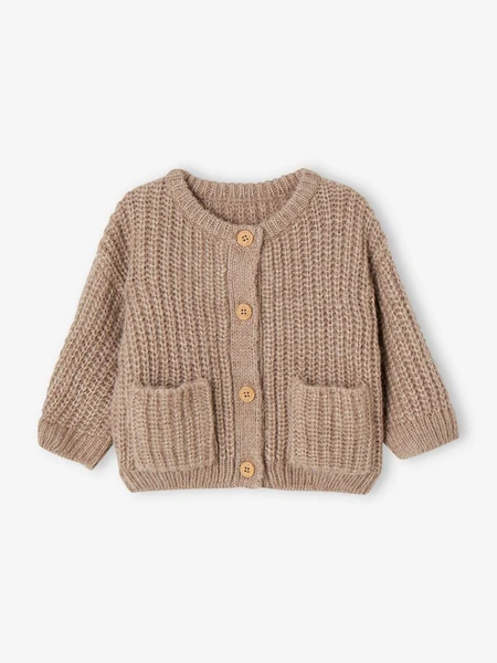 Gilet en grosse maille douillette bébé marron chiné - Vertbaudet