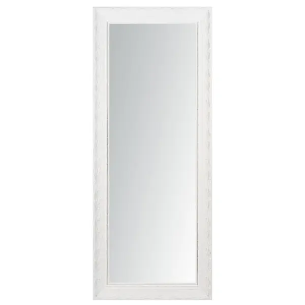 Miroir rectangulaire en bois de manguier sculpté blanc 54x130