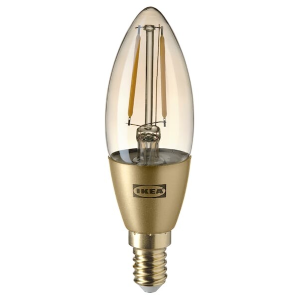 ROLLSBO Ampoule à LED E14 200 lumen, intensité réglable, flamme verre transparent brun - IKEA