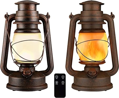 LED Lanterne Lampes Tempete a Pile Vintage Déco Lot de Deux Lanternes Extérieur Réaliste Effet Flamme avec Télécommande pour Maison,Jardin,Camping Bronze