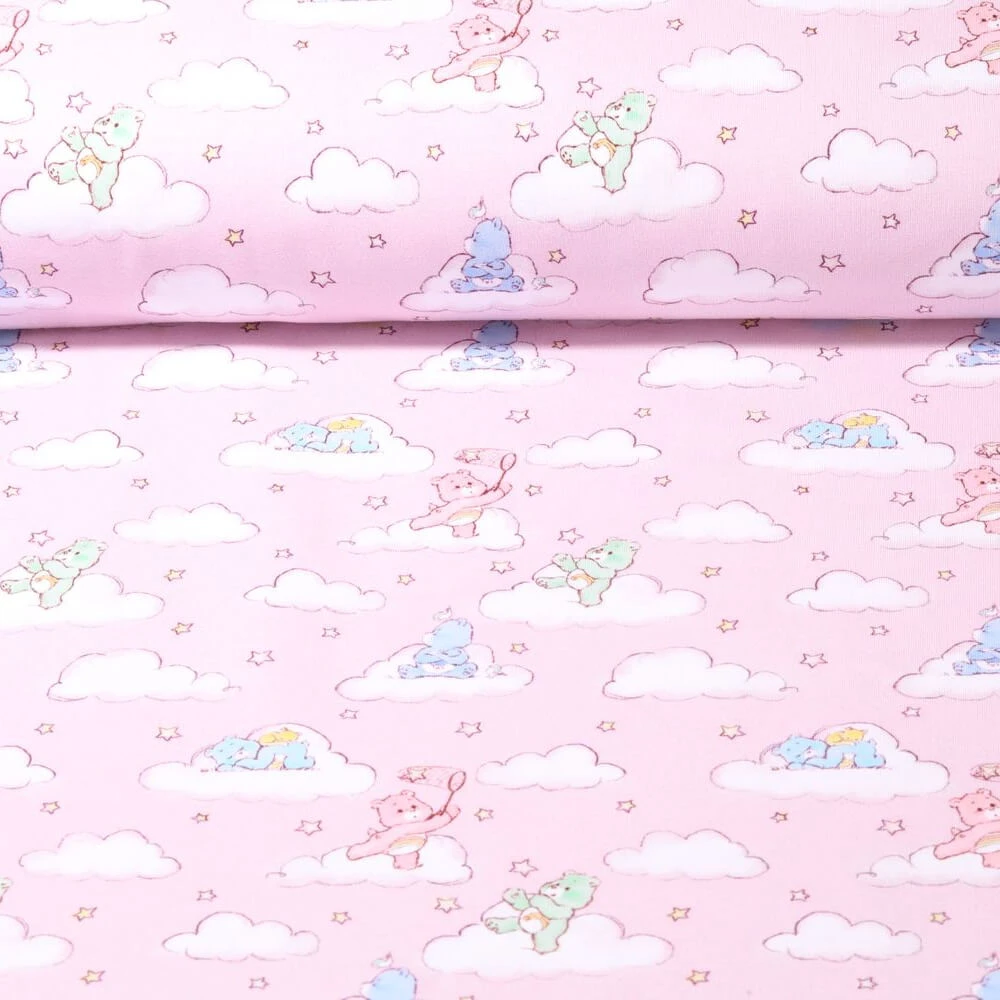 Jersey - Bisounours rêveurs Impression numérique Rose pastel