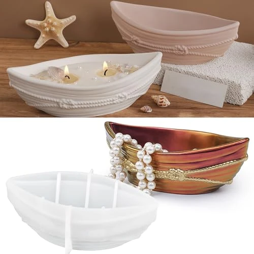 TZEKING Moule en Silicone pour Bateau,Moule à Plateau en Silicone Ovale,pour Bougeoirs,Décoration d'intérieur