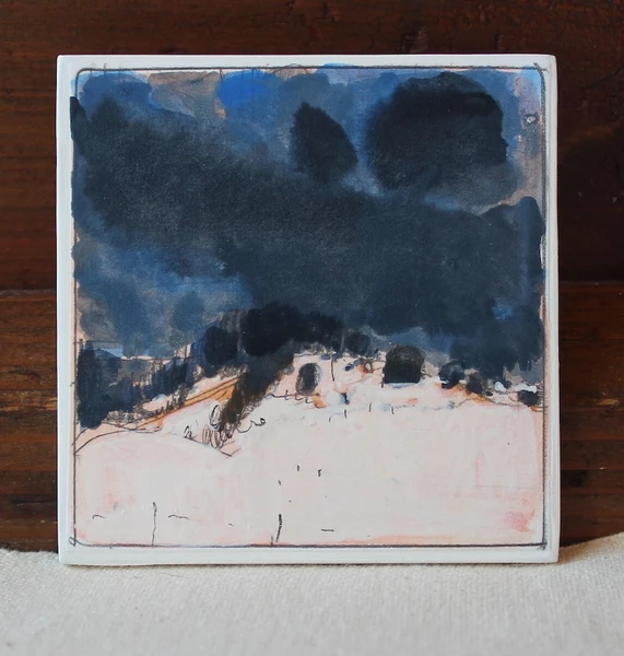 March Snow, Original Small Winter Landscape Painting on Panel, Fridge Magnet, Stooshinoff