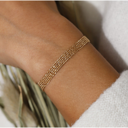 Bracelet 5 chaînettes torsadées en plaqué or
