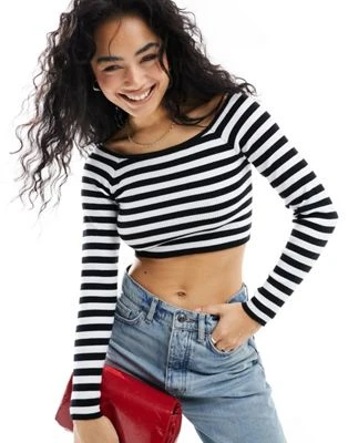ASOS DESIGN - Top en maille à épaules dénudées style encolure Bardot - Rayures