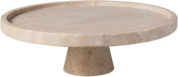 Villeroy & Boch - Manufacture Travertine plat de service sur pied, fait main, design élégant en pierre naturelle, ton sable, plat, décoration de table en pierre, décoration, vaisselle, travertin