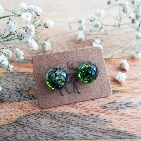 Witchy earrings studs Moss earrings Resin earrings Wiccan jewelry Sterling silver earring Minimalist earring Nature inspired Forest earrings