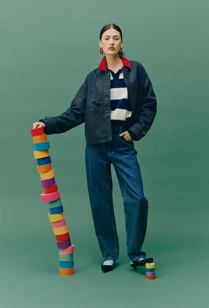 Veste courte waxé avec col contrasté