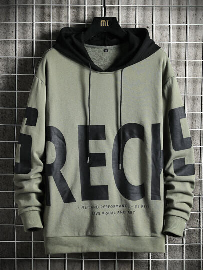 Homme Sweat-shirt à capuche slogan à cordon