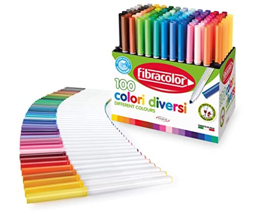 Fibracolor 100 COLORI - Mallette 100 feutres pointe conique en 100 couleurs différentes super lavables