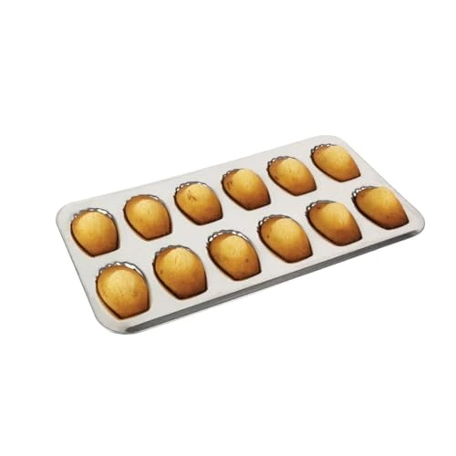 Gobel - Plaque de 12 madeleines - Fer blanc - Dimensions : 39,5 x 20 x 1,7 cm - Empreinte : 8 cm – Fabriquée en France