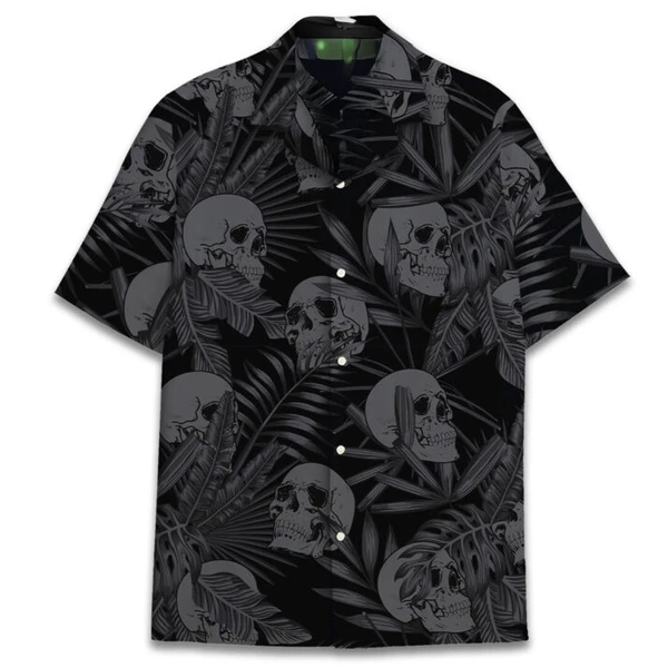 Tropical Skull Hawaiian Shirt – Gothic Floral Skeleton Beach Shirt for Men & Women