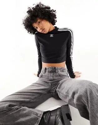 adidas Originals - Crop top à manches longues - Noir