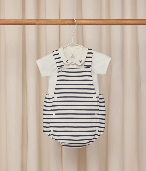 Ensemble 2 pièces bébé en coton rayé et détails brodés