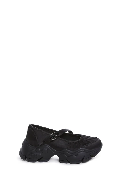 Buffalo London Platform Satin Ballet Platform Mary Janes - Black