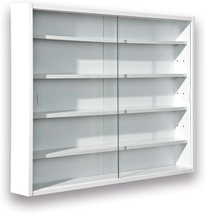 Inter Link - Vitrine Murale pour Objets de Collection – Armoire de rangement avec 4 étagères – 5 Compartiments - pour Miniatures - MDF -Blanc (80x60x9.5 cm) Compilati