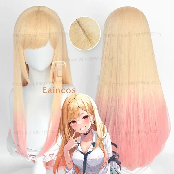 Perruques de Cosplay Anime Marin Kitagawa, cheveux synthétiques longs et lisses de 80cm, dégradé teint rose, résistants à la chaleur - AliExpress 200000532