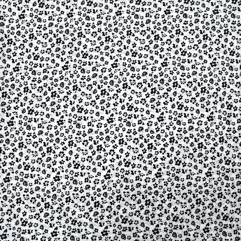 Voile de viscose imprimé champêtre noir fond blanc