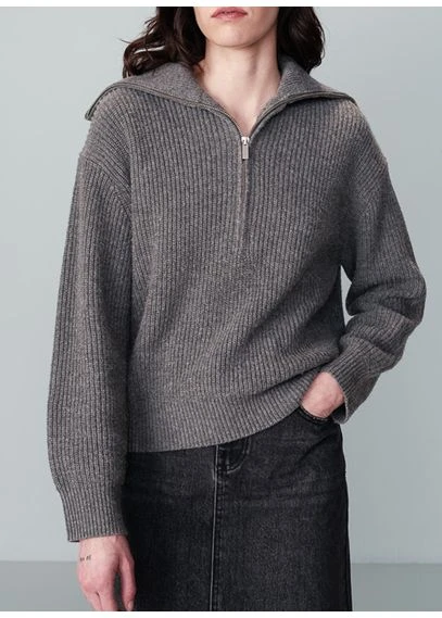 Pull droit col camionneur en maille | Gris