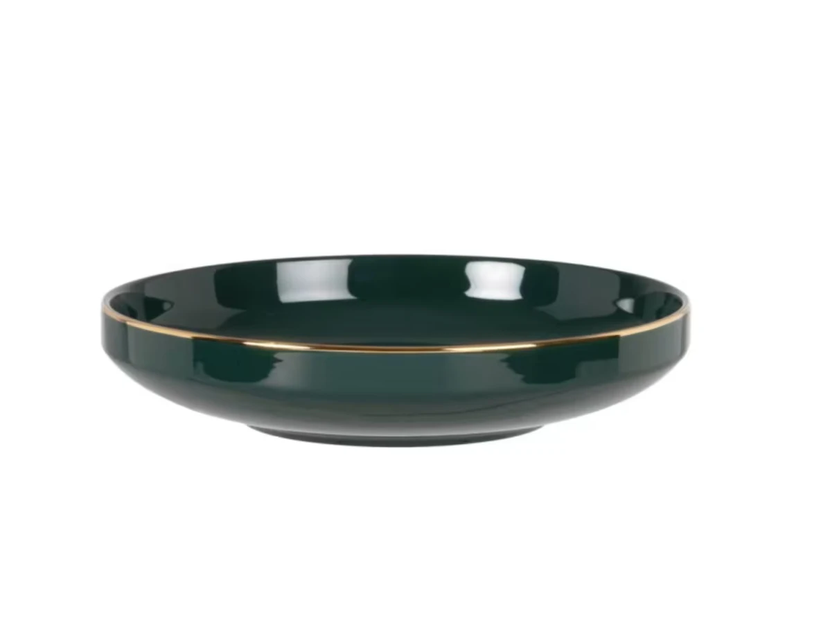Lot de 6 - Assiette creuse en porcelaine verte et dorée