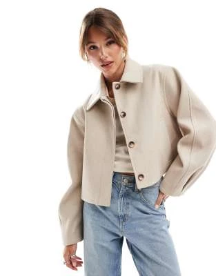 ASOS DESIGN top collar jacket in oatmeal | ASOS