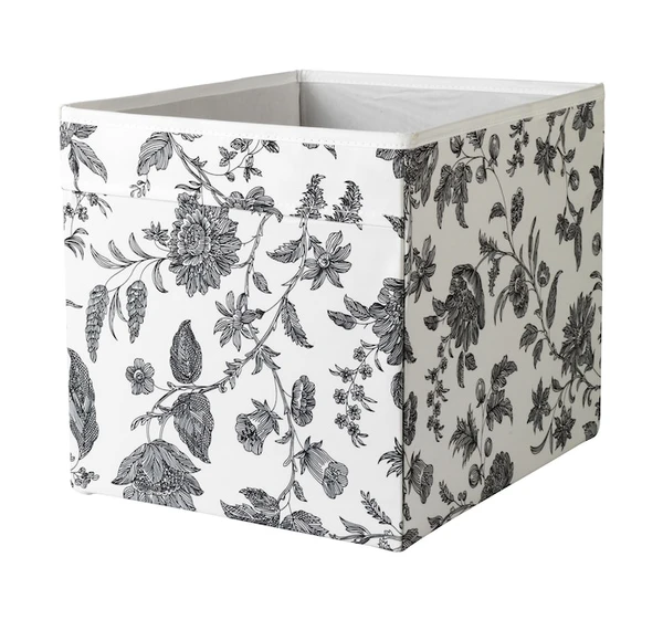 DRÖNA Rangement tissu - à motif floral noir/blanc 33x38x33 cm