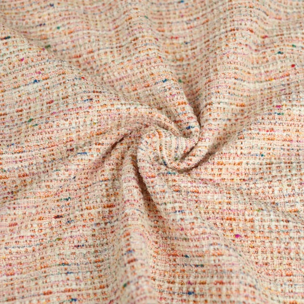 Tissu tweed orangé multicolore et fil lurex argent | Tissus pour couture d'habits en tweed