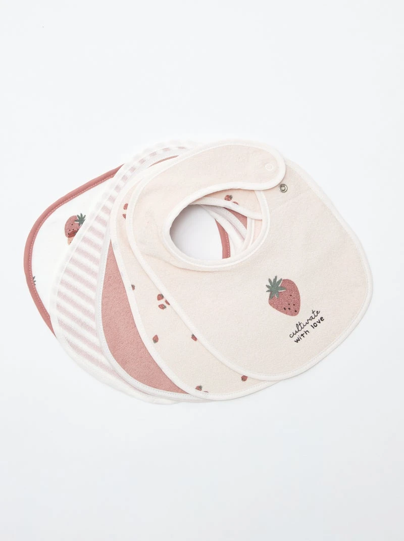 5 bavoirs à l'imprimés fantaisies à fermeture pressionnées