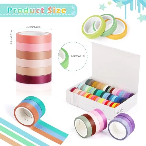 TNEDFOD Lot de 60 rouleaux Washi Tapes, ruban adhésif coloré pour le bricolage, décoration, matériel artistique amusant pour enfants