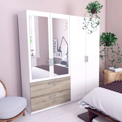 Armoire 4 portes 2 tiroirs L.179 cm READY imitation chêne kronberg et blanc - Armoire BUT