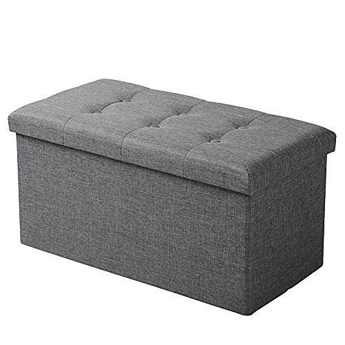 WOLTU SH10dgr-1 Tabouret pliant banc pouf de pliable cube coffre de rangement en lin,76x37,5x38cm,Gris Foncé