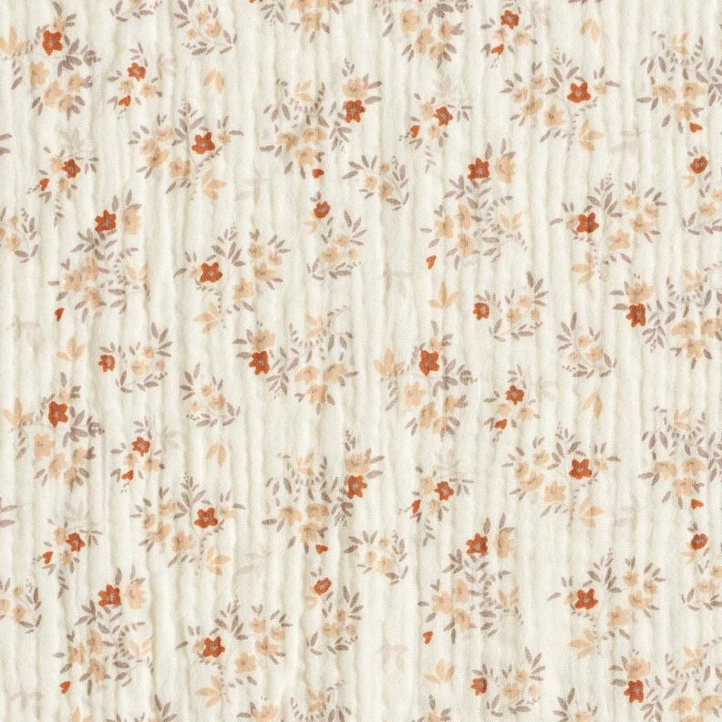 Tissu double gaze de coton Petites fleurs – écru - Idéal pour Décoration pour enfants
