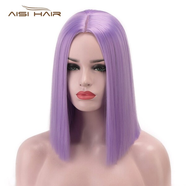 €11.63 25% de réduction|I's a wig 14 ''court droit synthétique perruque violet/rose/blond couleur émoussé coupe Bob perruques pour les femmes moyen partie Nature cheveux courts | AliExpress