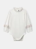 Body blanc à col volant et imprimé fleurs roses sur les manches Bébé Fille