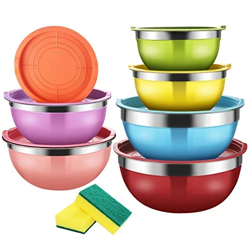 Uponer Bol Cil de Poule Inox Ensemble de 7 Bols Saladier en Acier Inoxydable Patisserie Cul de Poule avec couvercle
