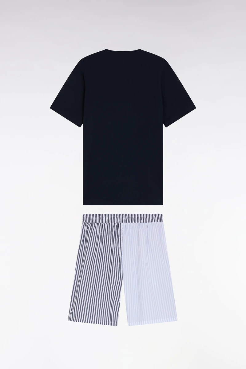 Pyjama court short à rayures bâton ciel et marine