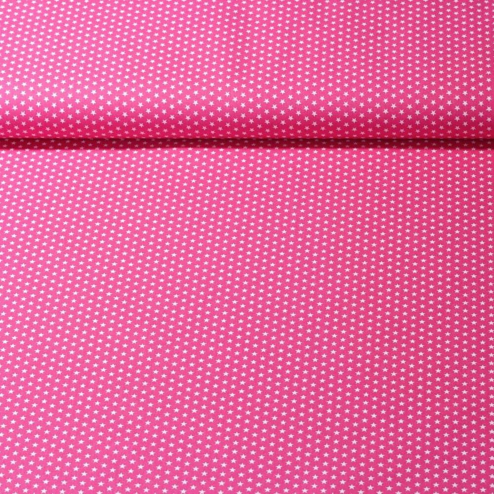 Popeline de coton Stella - Mini étoiles Fuchsia Blanc