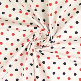 Maille jersey blanc pois bleu marine et rouge