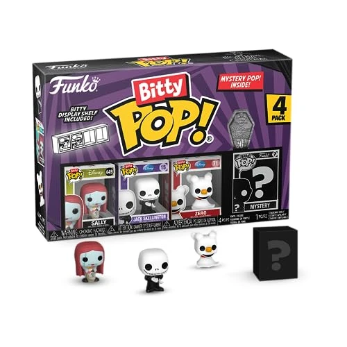 Funko Bitty Pop! The Nightmare Before Christmas - Sally 4PK - Sally, Jack Skellington, Zero et Une Mini-Figurine Mystère en Surprise - 2.2 Cm Collectionnable - Étagère Empilable Incluse