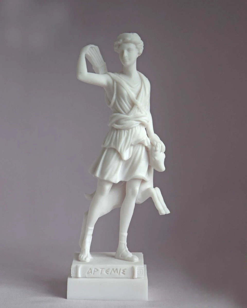 Artemis statue Greek Goddess made of Alabaster white 16cm-18cm