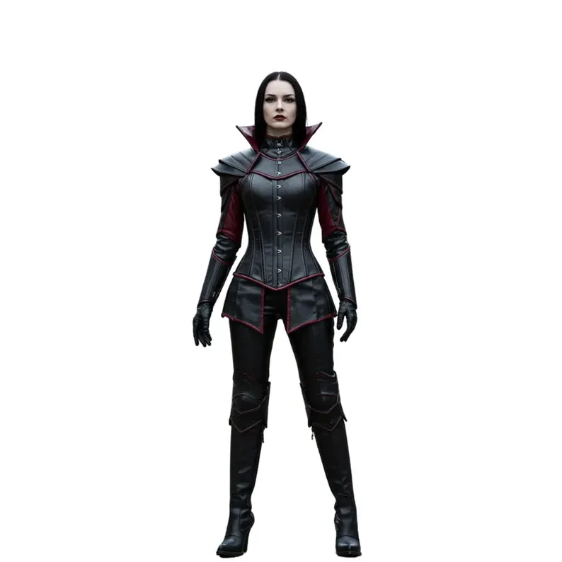 Ironblood Empress – Handmade Gothic Leather Armor Set Vampire Cosplay Outfit, Corset, Shoulder Plates, Pants - Thigh Boots - Festival Outfit