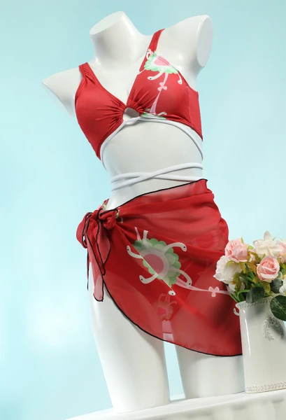 OP Snake Princess Dérivé Maillot de Bain Top et Culotte Maillot de Bain Deux Pièces avec Jupe en Mousseline