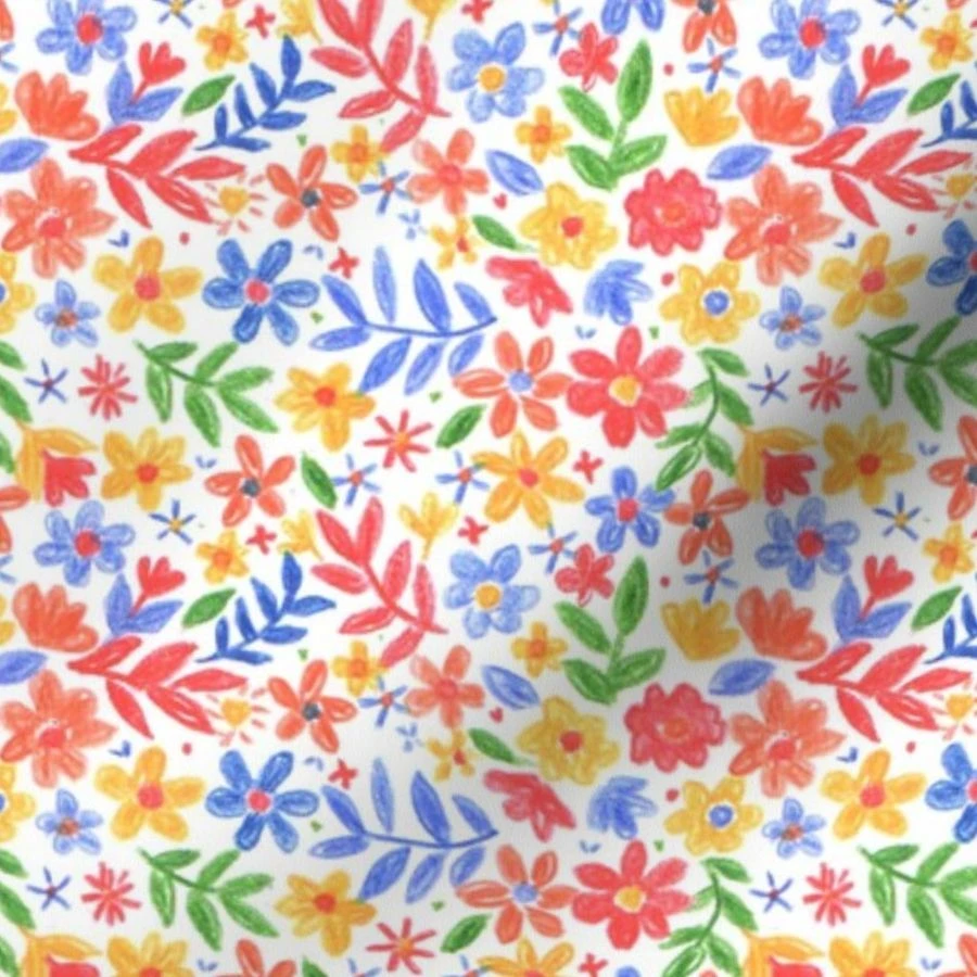 Fabric in Floral Cali Colorful Ditsy Colored Pencil Flowers - Hand Drawn Floral