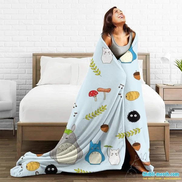 Totoro And Friends Blanket Blue So Cute & Warm | Ghibli Merch Store