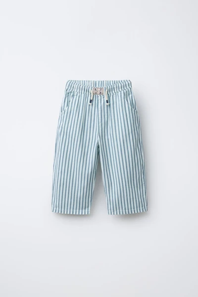 PANTALON RAYURES COTON LIN
